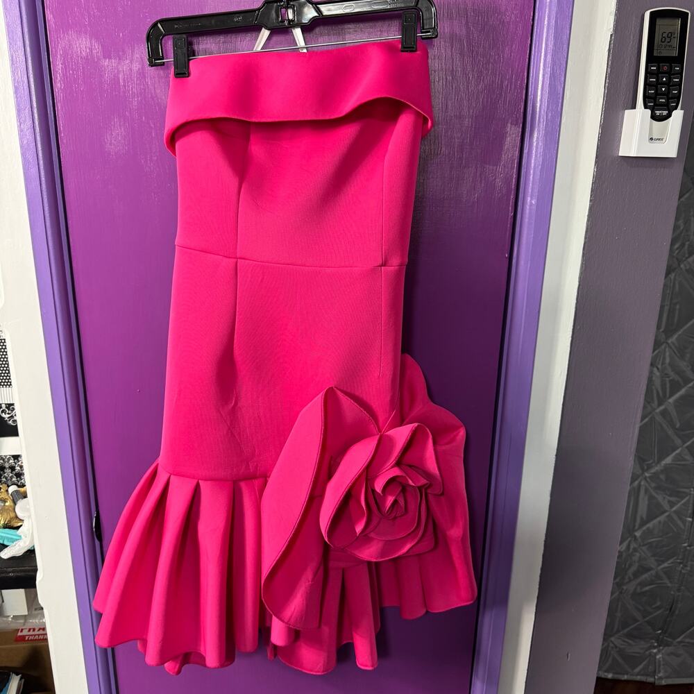 Sierra Darien Hot Pink Strapless Mermaid Dress Rosette Detail Cocktail Party - Picture 2 of 8